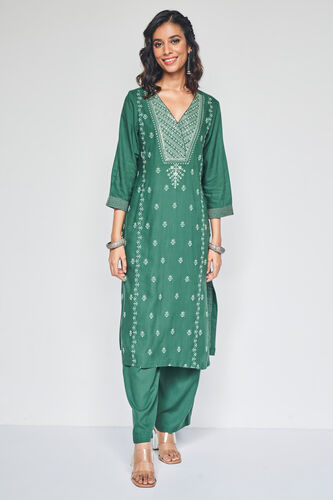 Panna embroidered kurta set, Dark Green, image 1